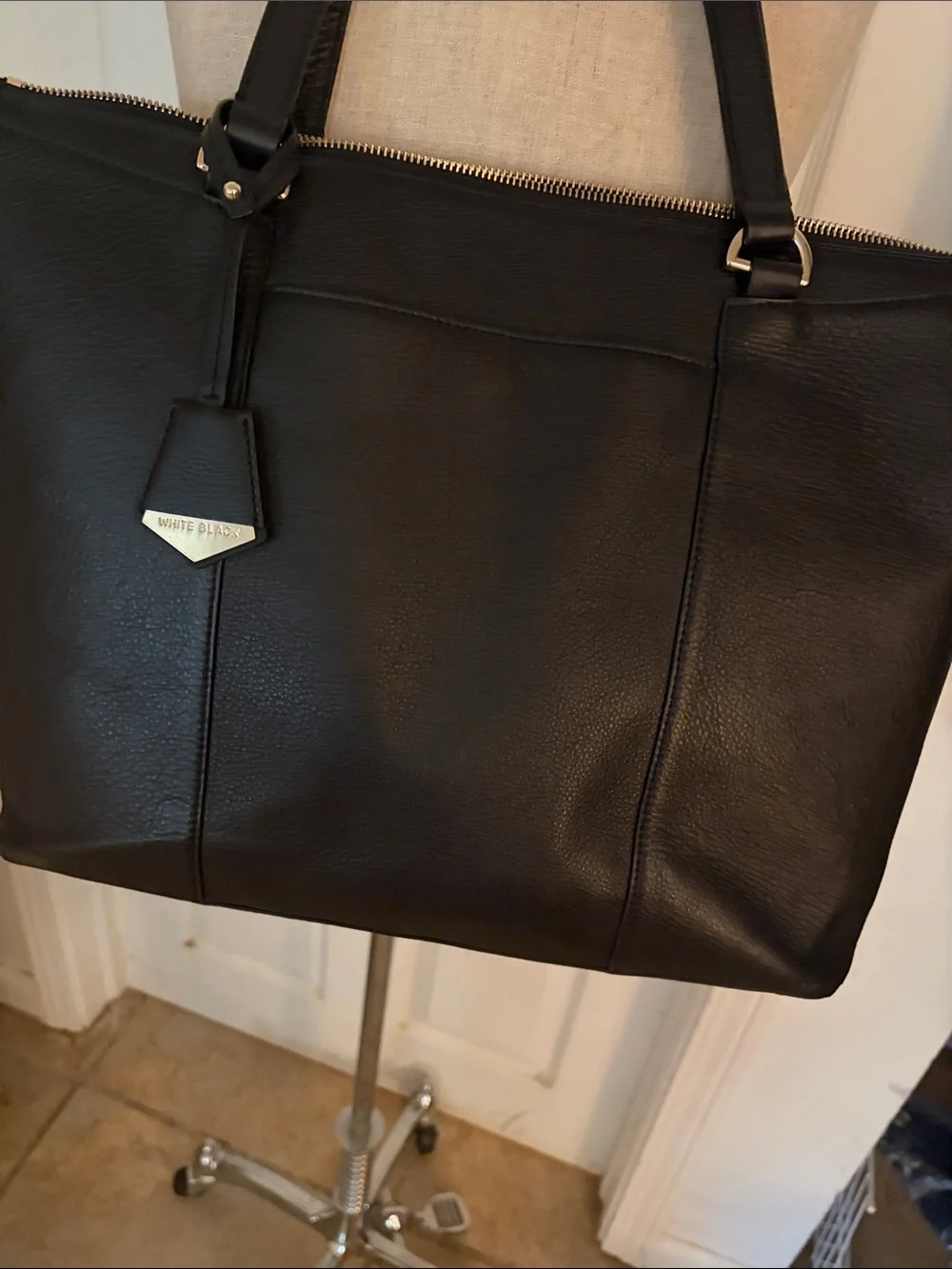 White House Black Market Black Leather Laptop Tote